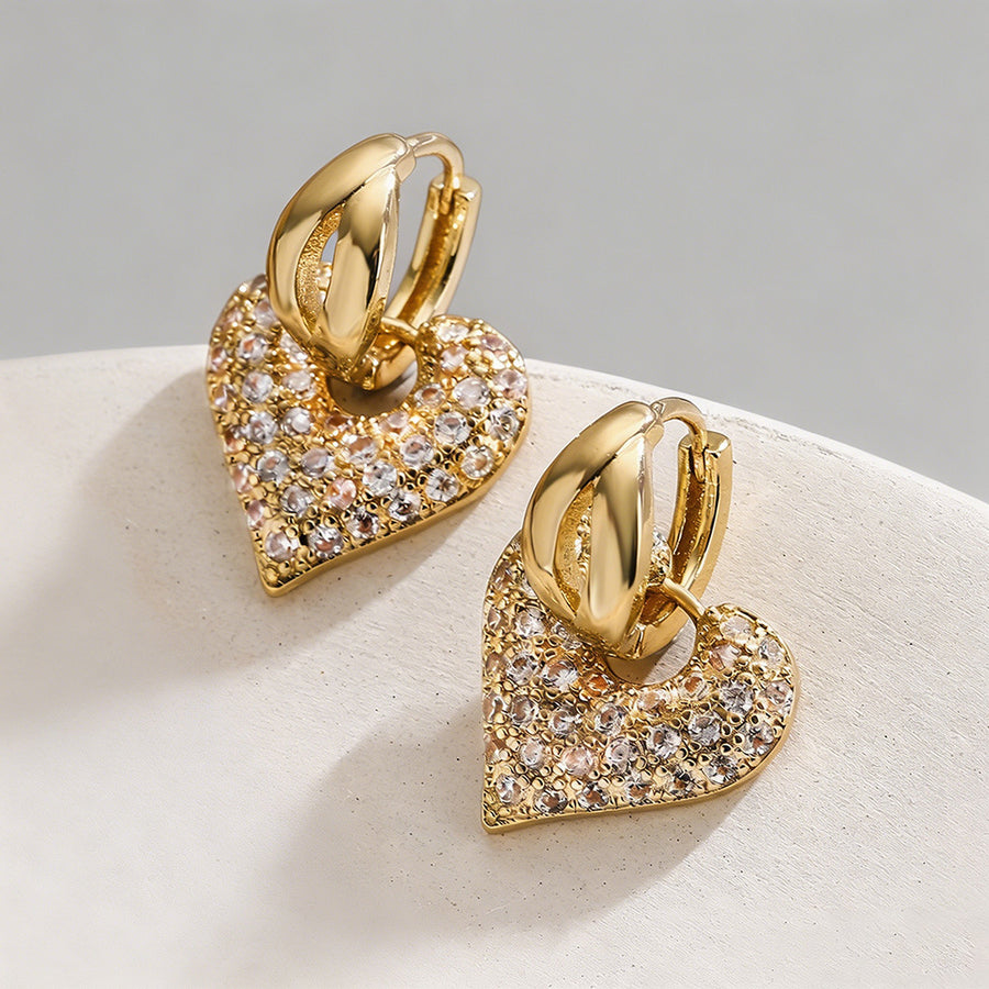 Pave CZ Heart Huggie Hoop Earr - Shopdayla Wholesale - #1218