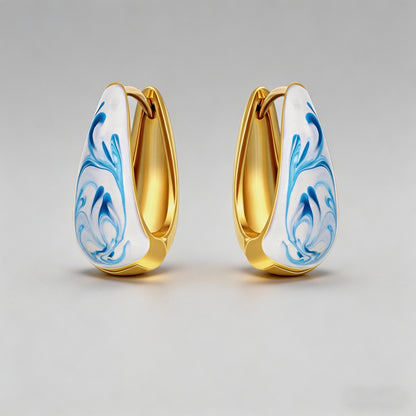Blue Marbled Enamel 18K Gold P - Shopdayla Wholesale - #0802