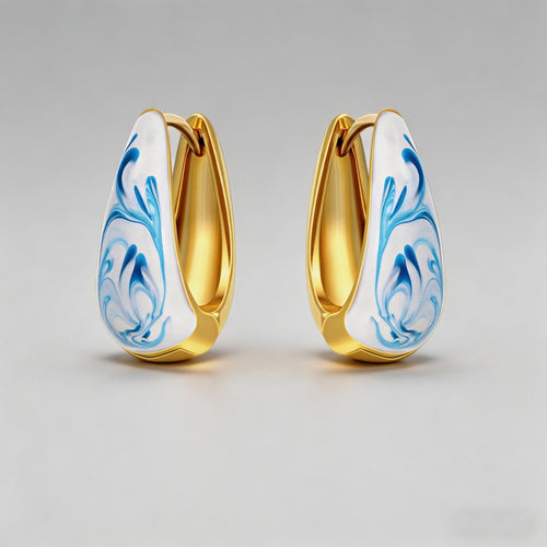 Blue Marbled Enamel 18K Gold P - Shopdayla Wholesale - #0802