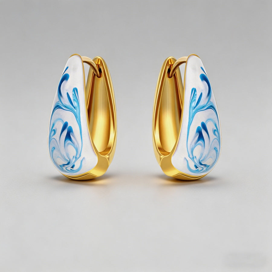 Blue Marbled Enamel 18K Gold P - Shopdayla Wholesale - #0802