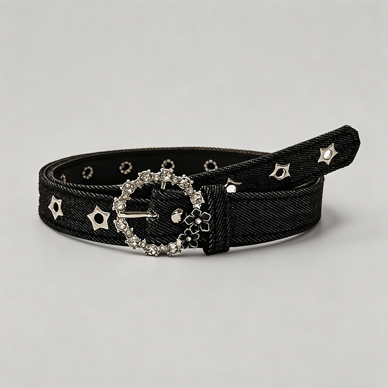 Denim Rhinestone Buckle Hole-F - Shopdayla Wholesale - #7842
