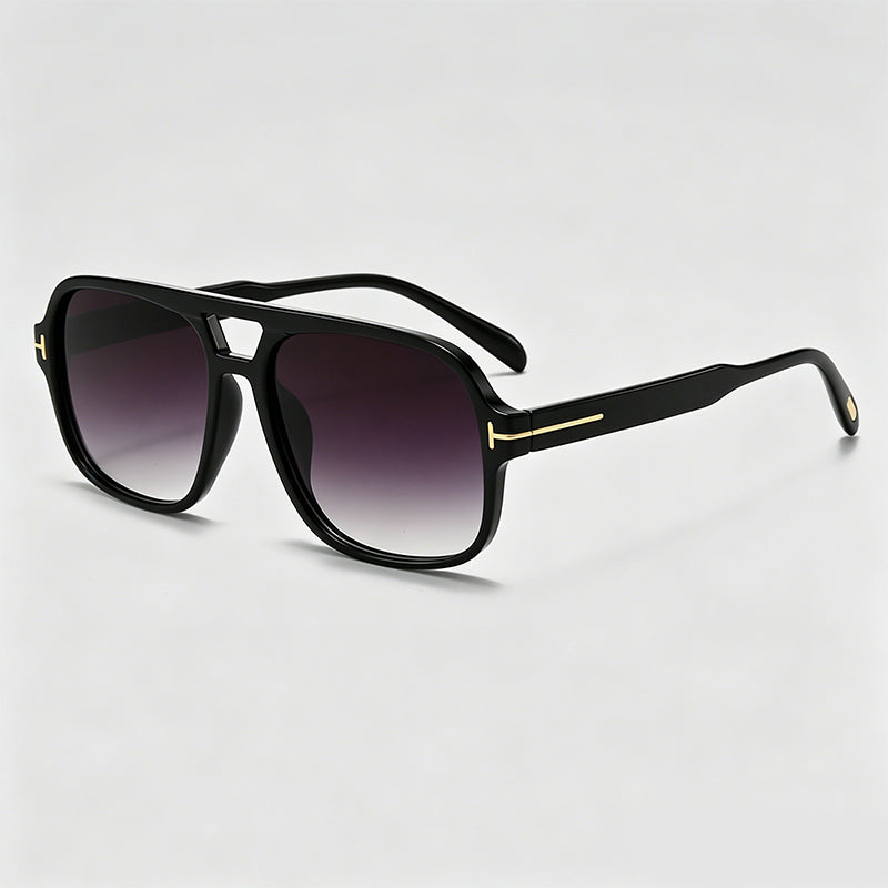 Double Bridge Pilot T-Detail Retro Square Sunglasses