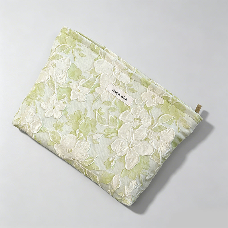 Embossed Floral Canvas Cosmetic Pouch