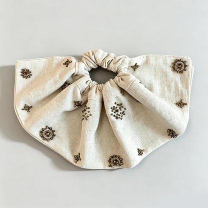 Natural Beaded Scrunchie