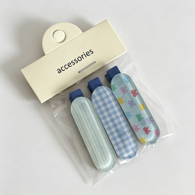 Printed Flat Hair Clips 3 Pieces Set