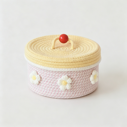 Flower Striped Rope Storage Basket