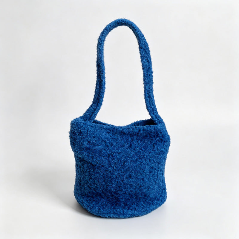 Fuzzy Solid Color Bucket Handle Bag