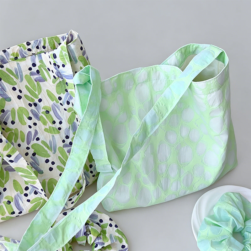 Natural Crinkle Printed Cotton Tote Crossbody Bag
