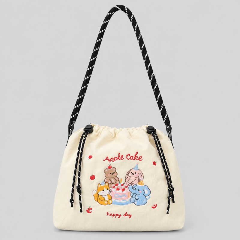Nylon Print Drawstring Crossbody Bag