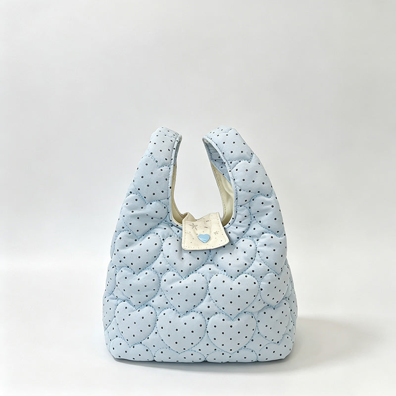 Heart Quilted Dot Print Mini Handbag