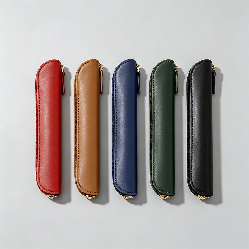 Solid Color Leather Pencil Case