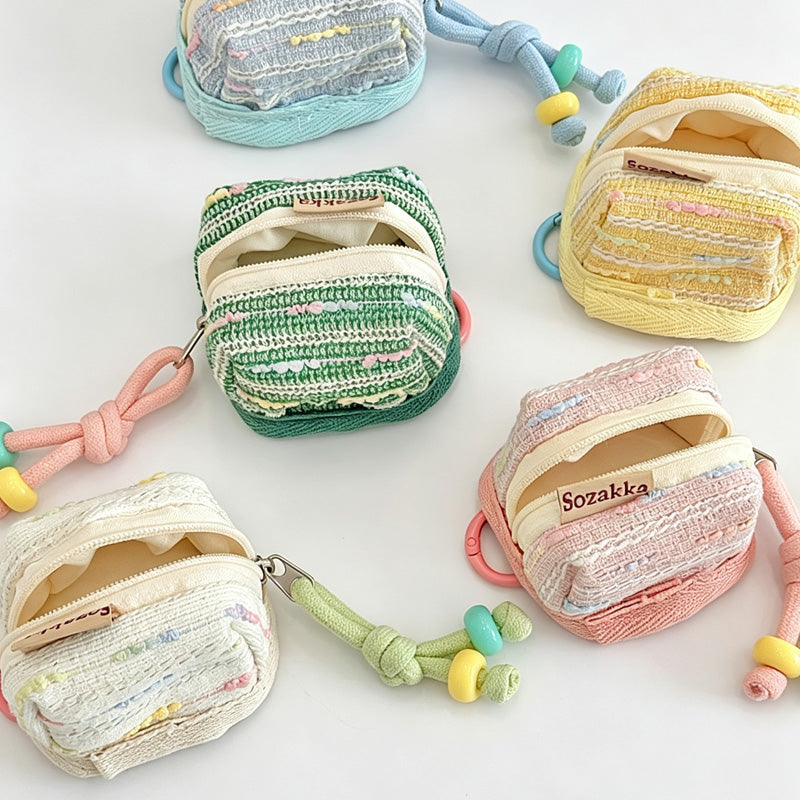 Color Stripe Fabric Earbud Storage Pouch