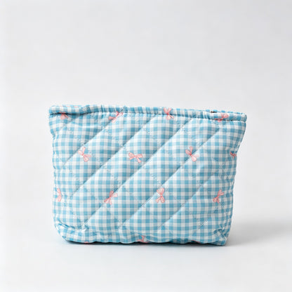 Gingham Bow Print Quilted Zipper Pouch