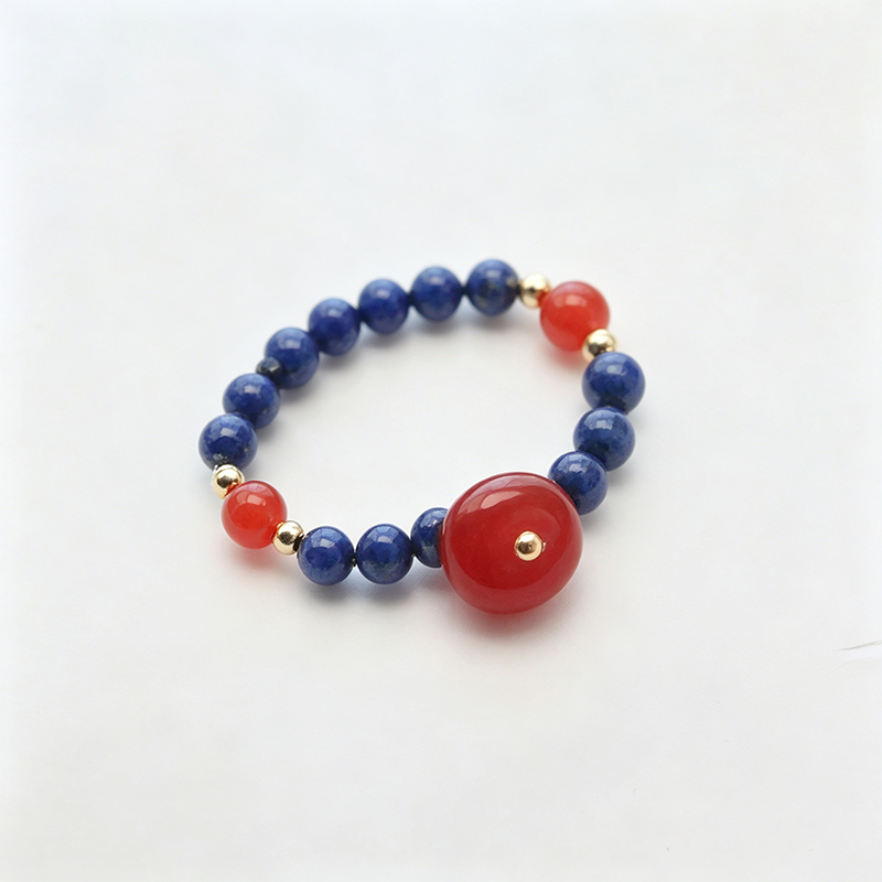 Red Agate Elastic Beaded Ring