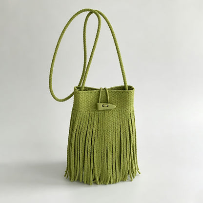 Fringe Drawstring Bucket Bag
