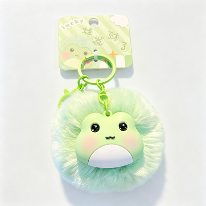 Resin Animal Head Pom‑pom Keychain