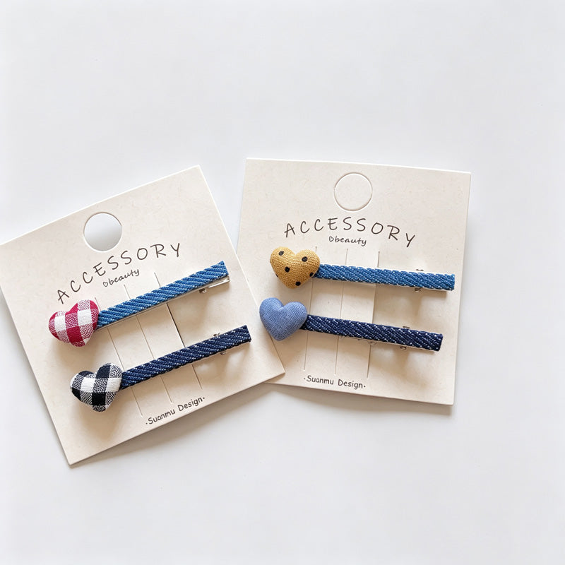 Denim Heart Shape Hair Clips