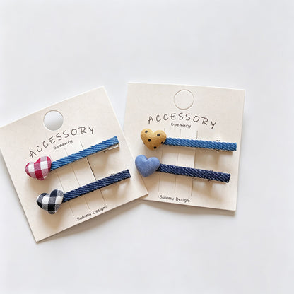 Denim Heart Shape Hair Clips