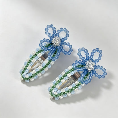 Flower Beaded BB Hair Clips Set