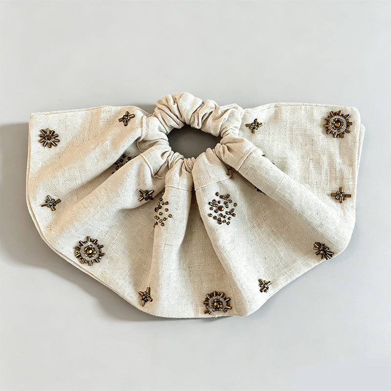 Natural Beaded Sequin Oversized Scrunchie