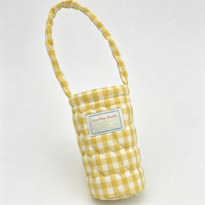 Plaid Big Quilted Fabric Water Bottle Carry Pouch