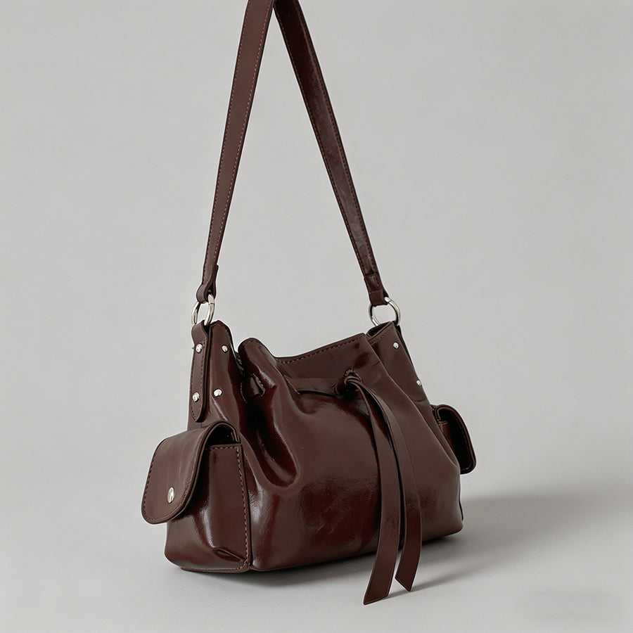 Waxed Faux Leather Ruched Draw - Shopdayla Wholesale - #8930