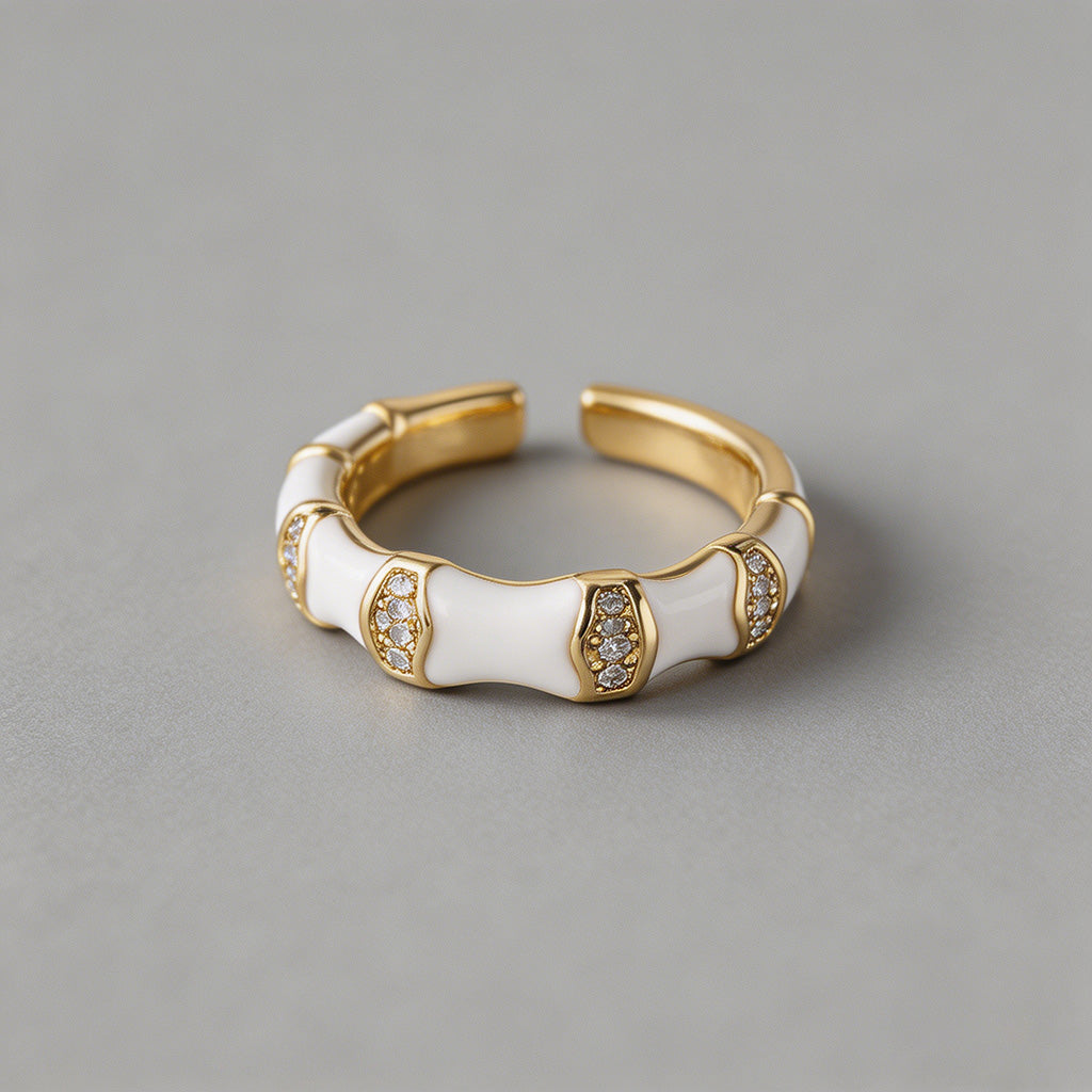 Enamel Bamboo Open Cuff Rings - Shopdayla Wholesale - #8450