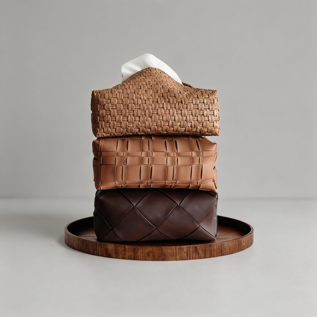 Woven Leather Tissue Box