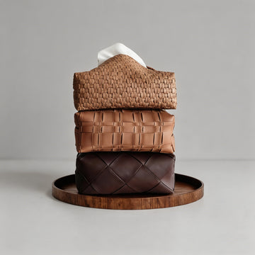 Woven Leather Tissue Box