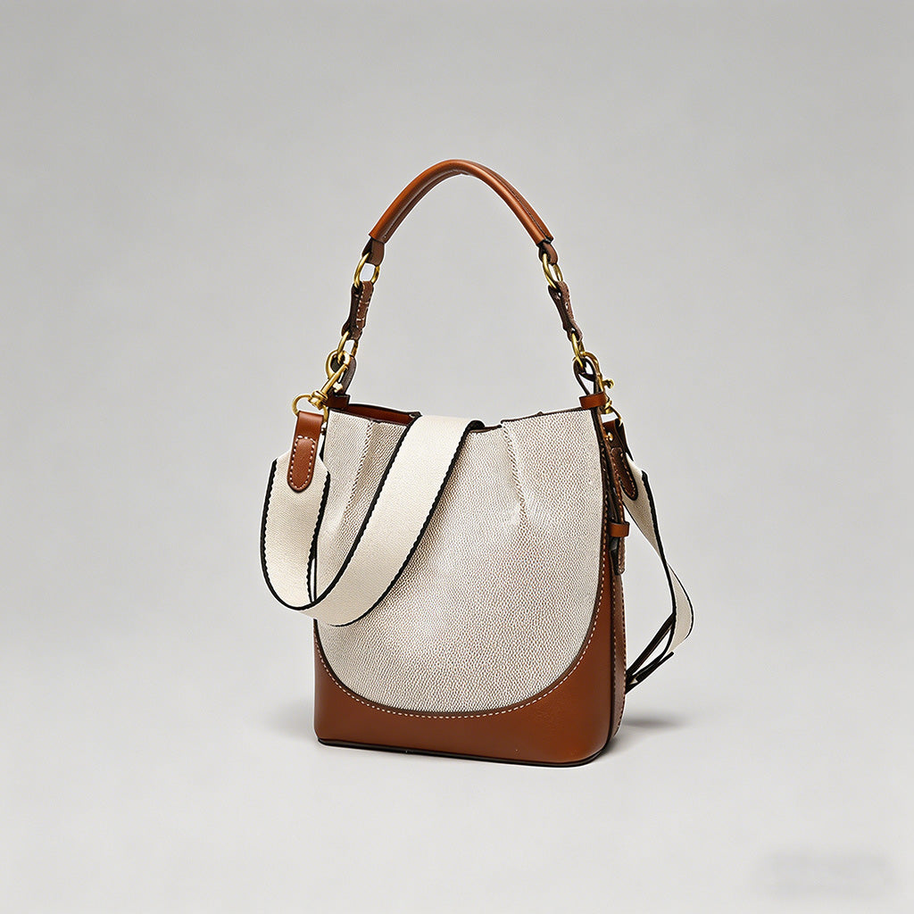 Canvas & Leather Bucket Crossbody Bag