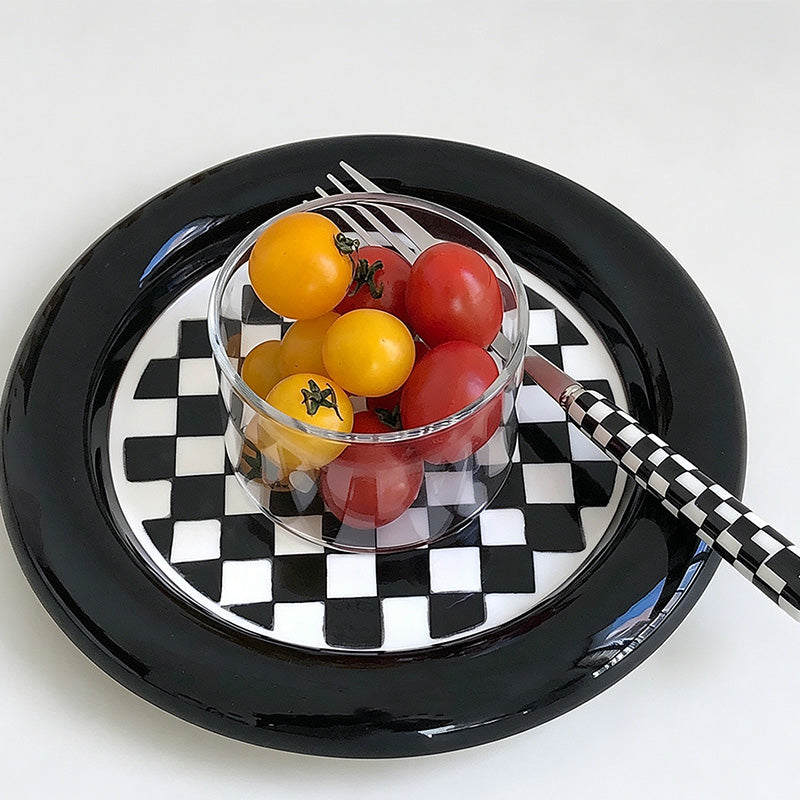 Checkered Ceramic Round Desser - Shopdayla Wholesale - #6066