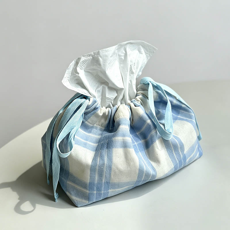 Blue Plaid Bowknot Drawstring - Shopdayla Wholesale - #6178