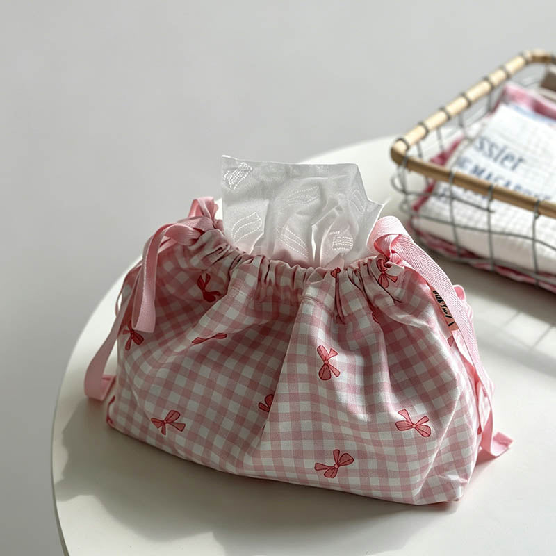 Pink Plaid Bowknot Drawstring - Shopdayla Wholesale - #8466
