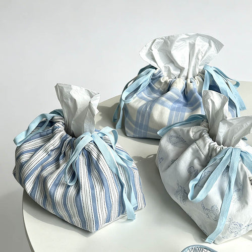 Blue Plaid Bowknot Drawstring - Shopdayla Wholesale - #3410