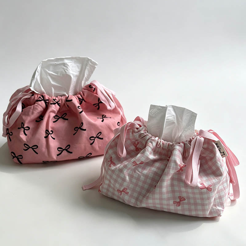 Pink Plaid Bowknot Drawstring - Shopdayla Wholesale - #5698