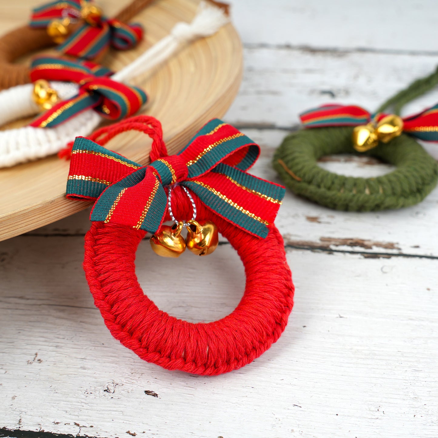 Hand Knitted Mini Wreath Ornament Hanging