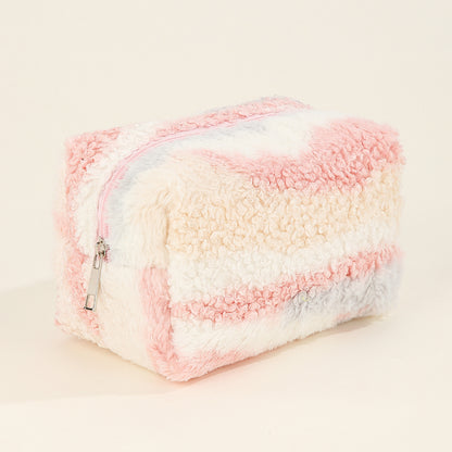 Gradient Color Block Rainbow Plush Pouch