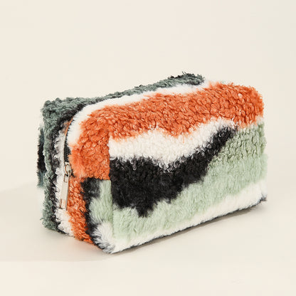 Gradient Color Block Rainbow Plush Pouch