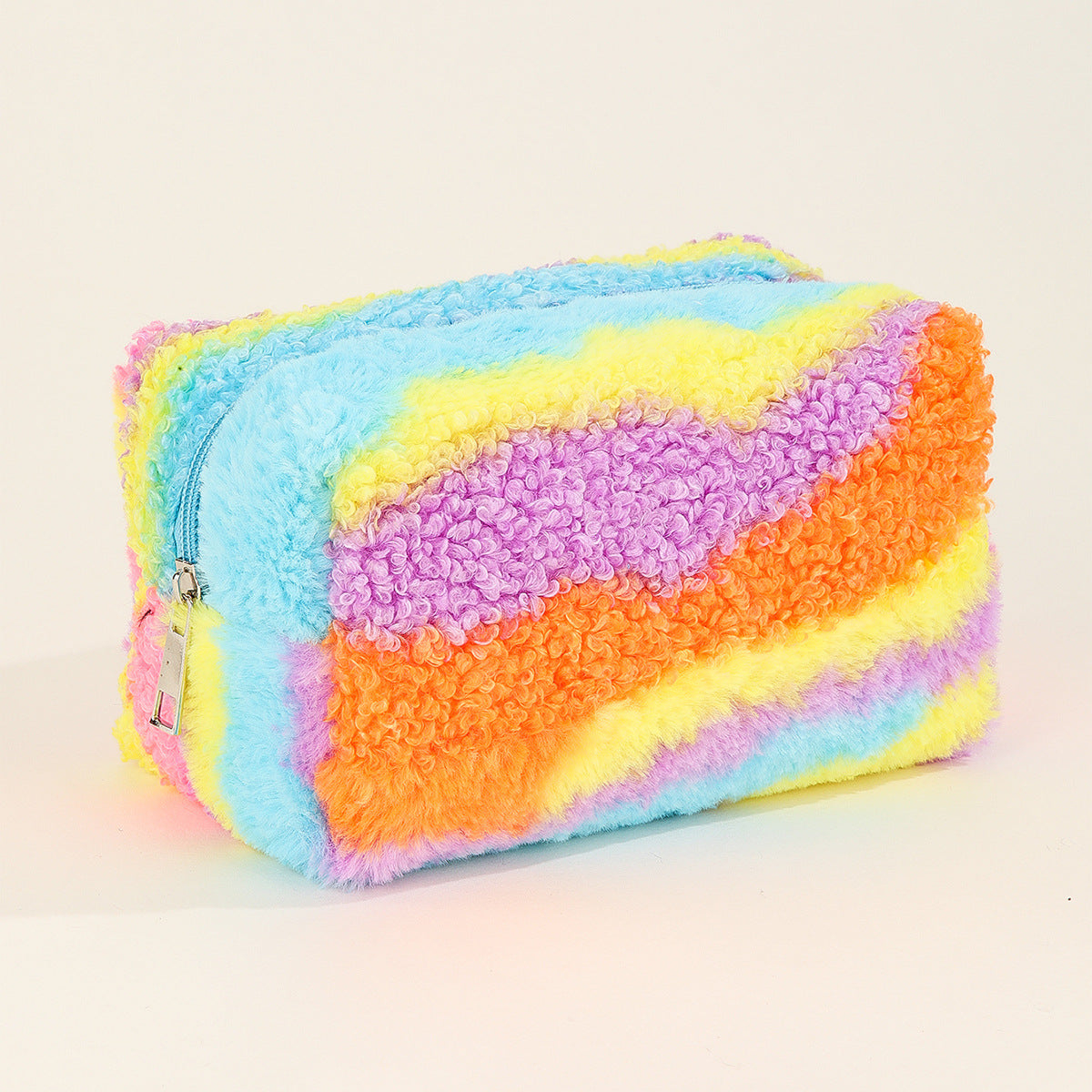 Gradient Color Block Rainbow Plush Pouch