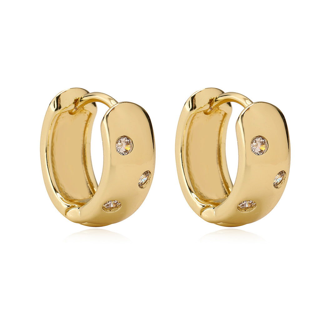 CZ Inlay Wide Band Huggie Hoop - Shopdayla Wholesale - #3698