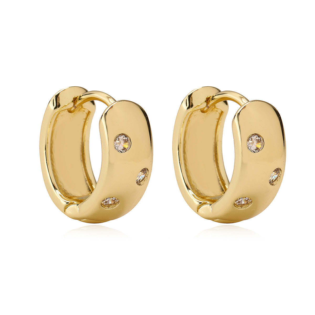 CZ Inlay Wide Band Huggie Hoop - Shopdayla Wholesale - #3698