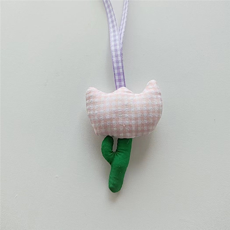 Gingham Tulip Bag Charm Keycha - Shopdayla Wholesale - #0194