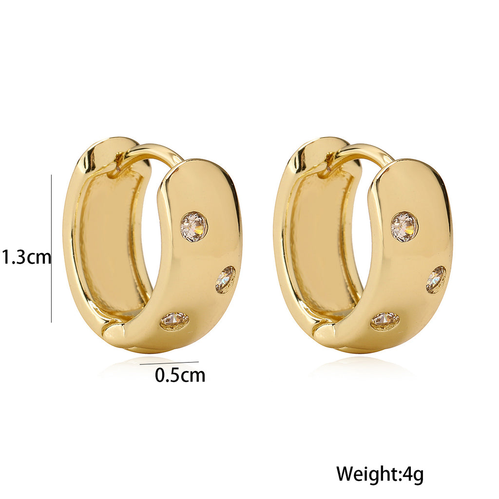CZ Inlay Wide Band Huggie Hoop - Shopdayla Wholesale - #8162
