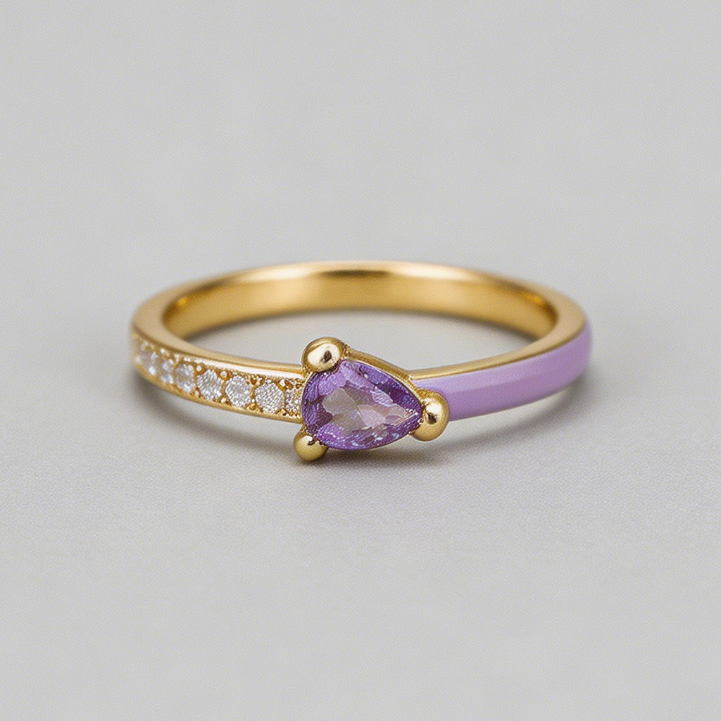 Colorful Enamel Pear CZ Open R - Shopdayla Wholesale - #1426