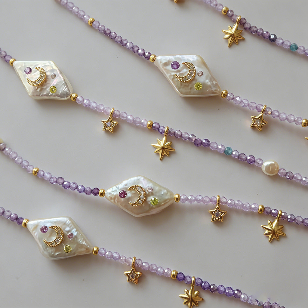 Dreamy Amethyst Moon Star Chok - Shopdayla Wholesale - #6738