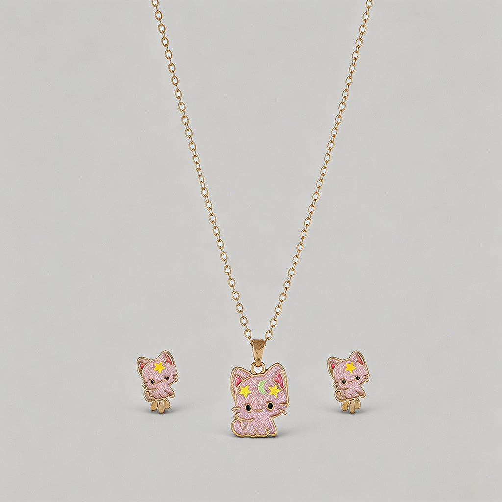Cute Cat Enamel Necklace Set - Shopdayla Wholesale - #7890