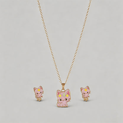 Cute Cat Enamel Necklace Set - Shopdayla Wholesale - #7890