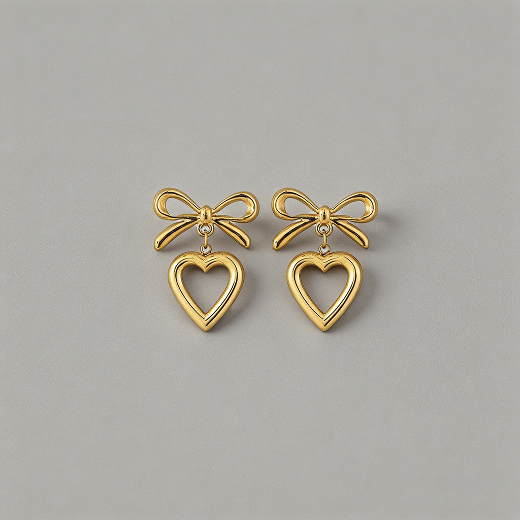Bow & Open Heart Drop Earrings - Shopdayla Wholesale - #8178