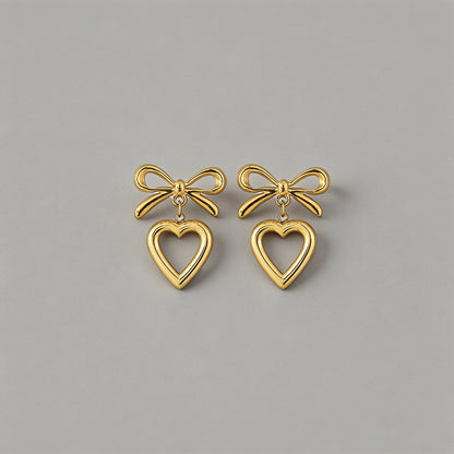 Bow & Open Heart Drop Earrings - Shopdayla Wholesale - #8178