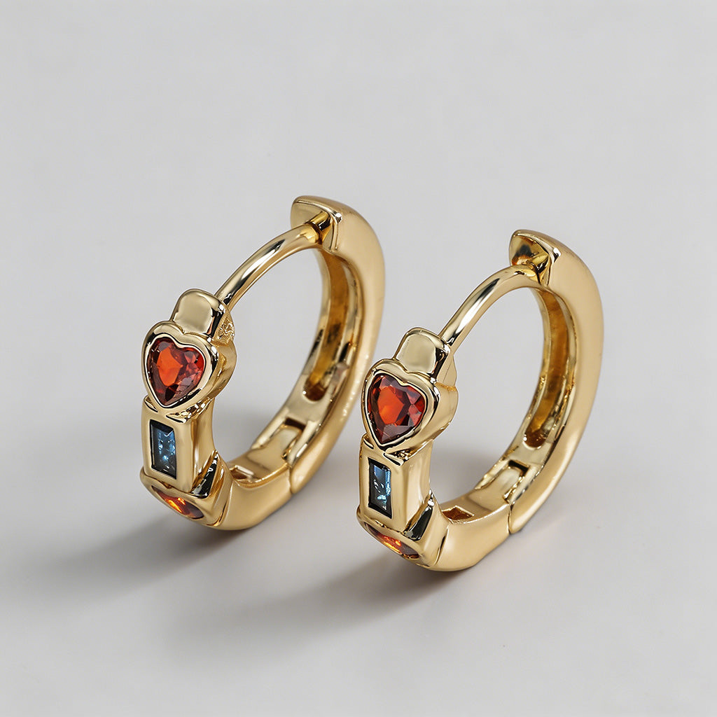 Gemstone Inlay Huggie Hoop Ear - Shopdayla Wholesale - #9346